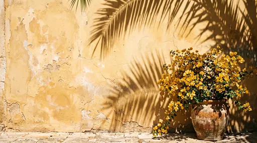 Yellow Bougainvillea Against Weathered Stucco Wall