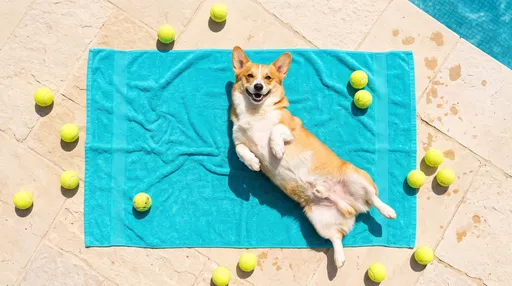 Happy Corgi on Turquoise Poolside Towel