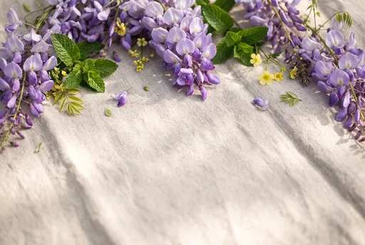 Wisteria and Mint on Sunlit Linen