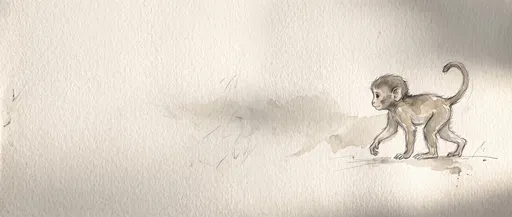 Watercolor Sketch of Walking Baby Monkey