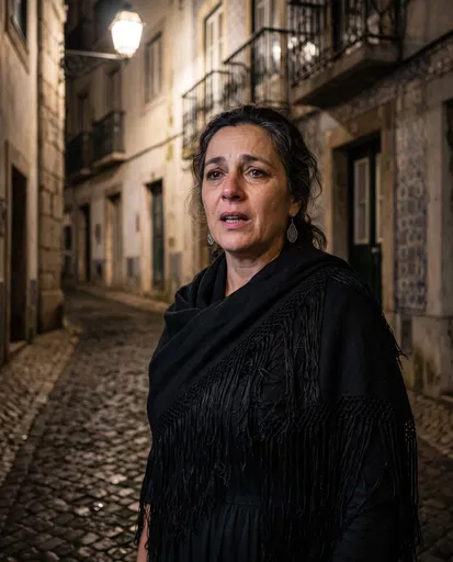 Portuguese Fado Singer in Cobblestone Alley