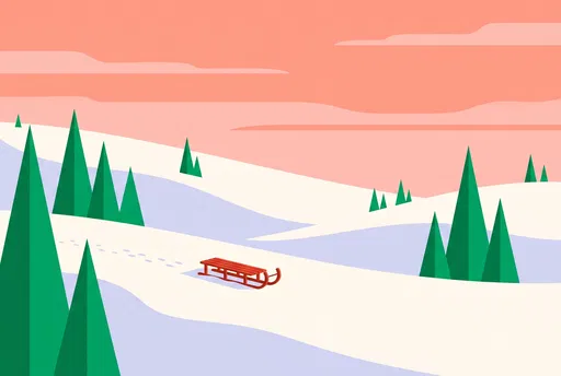 Minimalist Winter Hillside With Red Sled