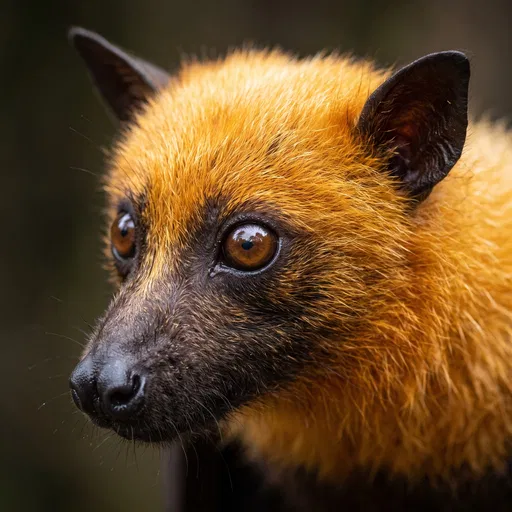 Golden-Crowned Flying Fox Close-Up Portrait