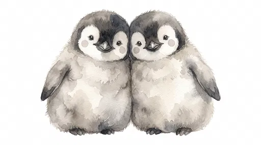 Watercolor Clipart of Two Baby Penguins