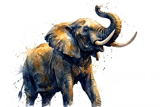 Watercolor Bull Elephant Trumpeting Illustration