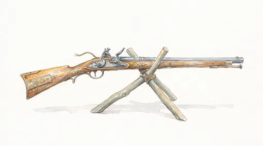 Watercolor Illustration of Antique Arquebus on Stand