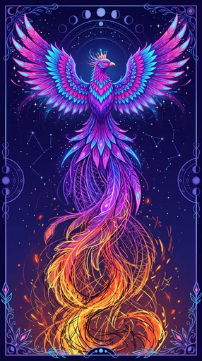 Vibrant Neon Phoenix Rising Illustration