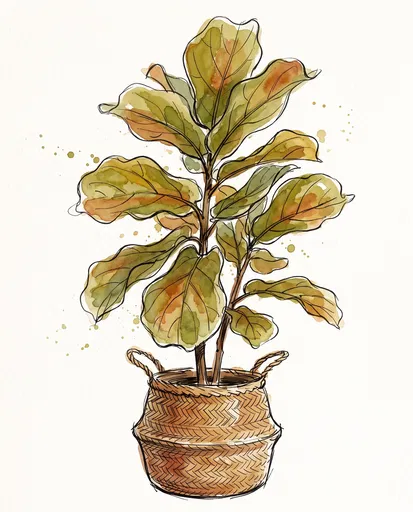 Watercolor Fiddle-Leaf Fig in Basket