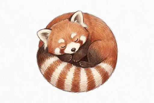 Sleeping Red Panda Colored Pencil Illustration