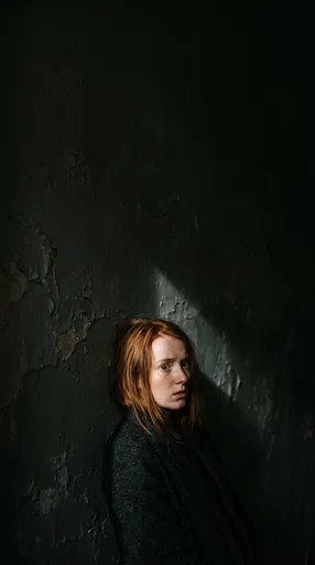 Anxious Red-Haired Woman in Dramatic Light