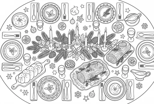 Christmas Dinner Table Coloring Page