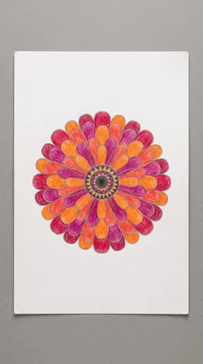 Colored Pencil Zinnia Flower Drawing on Paper