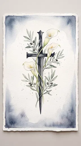 Watercolor Dagger Symbol With Calla Lilies