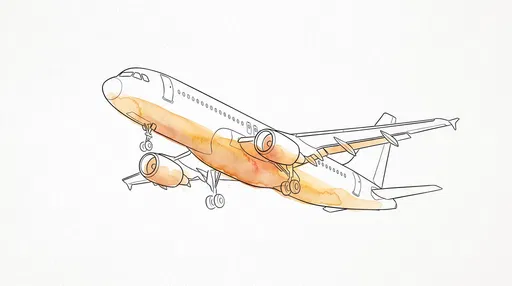 Minimal Watercolor and Ink Airliner Drawing