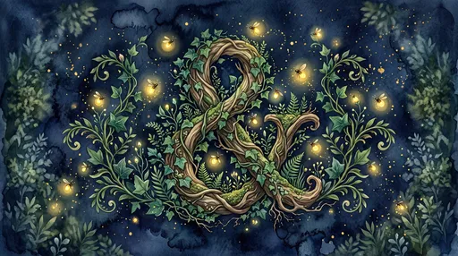 Enchanted Botanical Ampersand with Fireflies