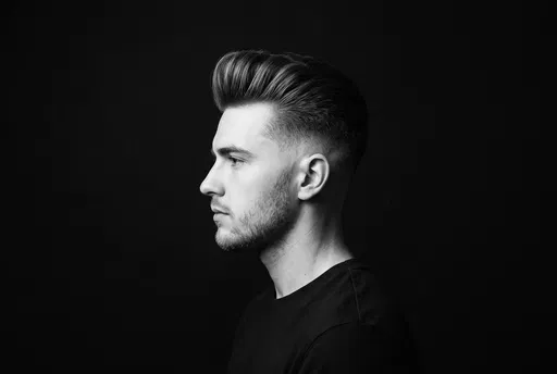 Monochrome Profile Portrait of Man With Pompadour