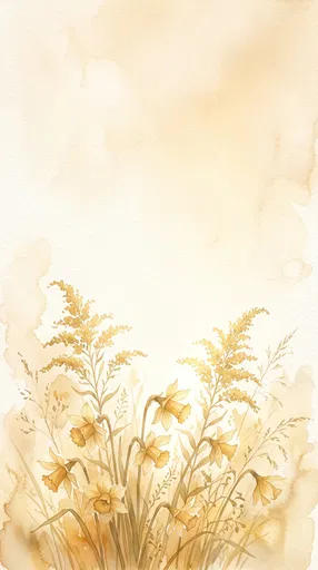 Golden Watercolor Daffodils and Goldenrod Illustration