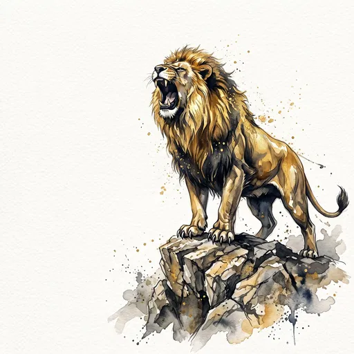 Watercolor Illustration of Roaring Golden Lion