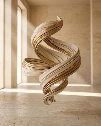 Floating Ivory and Gold Twisted Fabric Ribbon