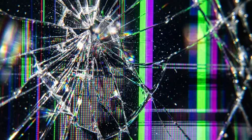 Macro Shattered Digital Screen With Glitch Bars