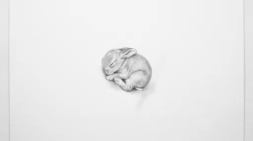 Graphite Drawing of Sleeping Baby Bunny