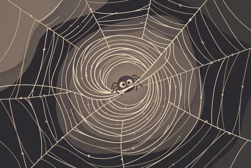 Cute Cartoon Spider in Spiral Web