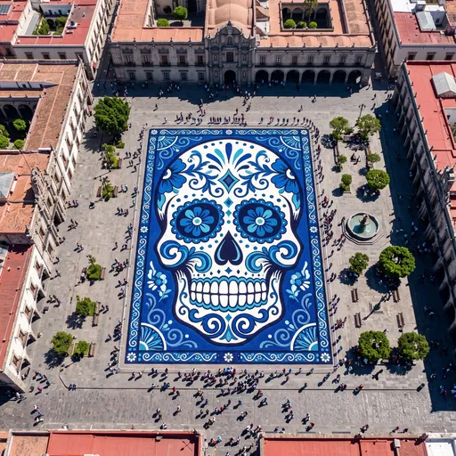 Aerial View of Blue Sugar Skull Mosaic