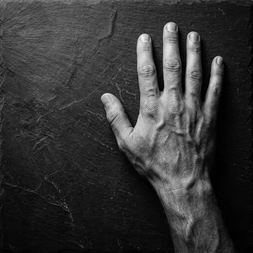 Monochrome Male Hand on Dark Slate