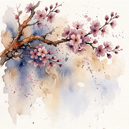 Watercolor Cherry Blossom Branch Illustration