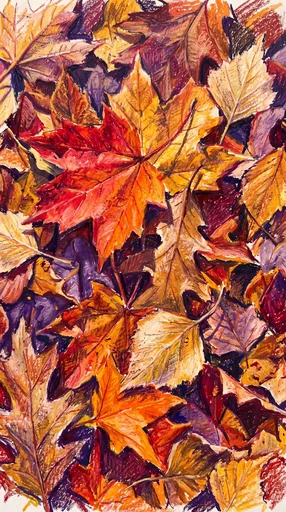 Vibrant Oil Pastel Autumn Leaves Illustration