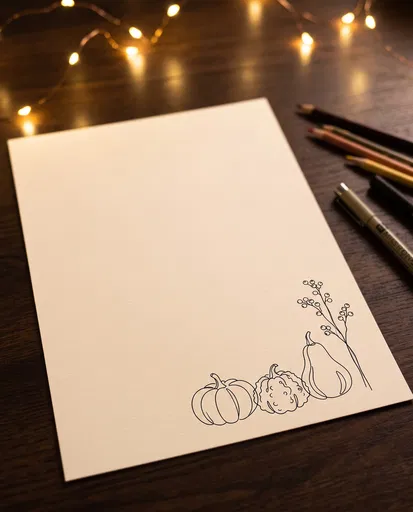 Autumn Gourd Line Art on Desk