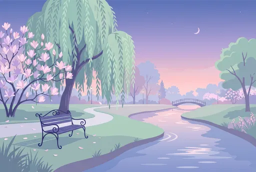 Pastel Spring Park at Twilight Illustration