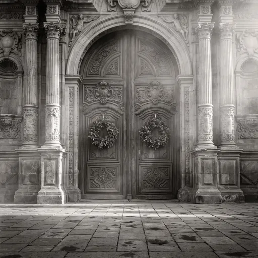 Monochrome Baroque Cathedral Doors With Wreaths