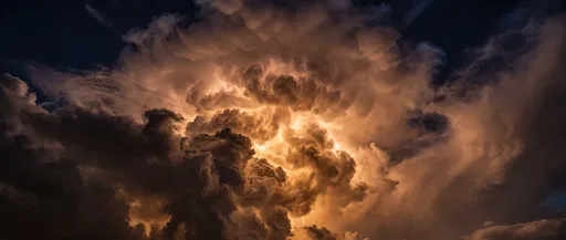 Glowing Amber Storm Clouds at Night