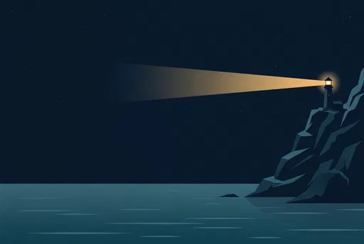 Minimalist Night Lighthouse on Rocky Cliff