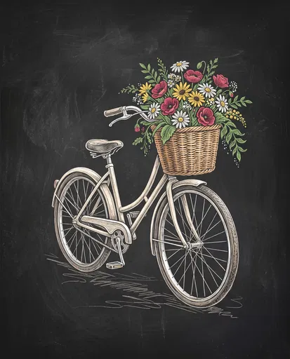 Chalk Art Vintage Bicycle With Flower Basket