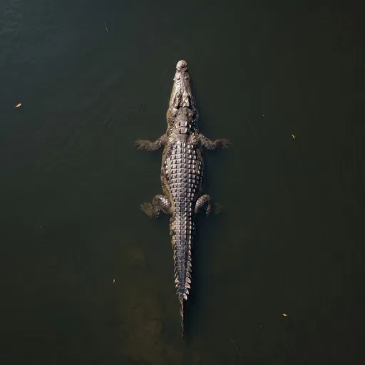 Overhead View of Floating Saltwater Crocodile