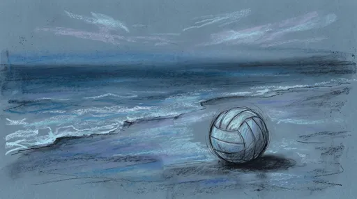 Pastel Drawing of Volleyball on Beach