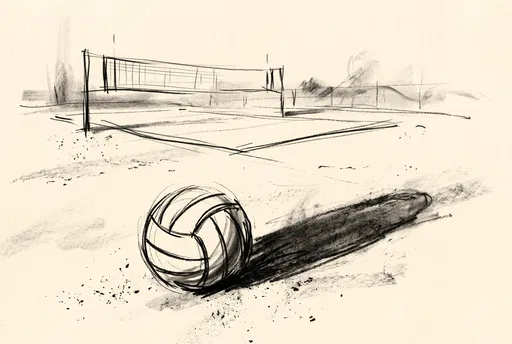 Charcoal Sketch of Volleyball and Court