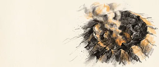 Charcoal Sketch of Smoking Volcanic Caldera