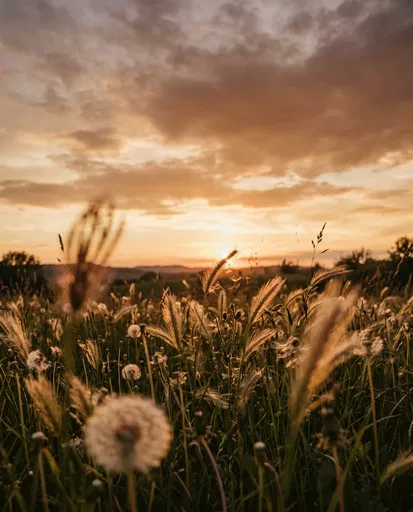 Golden Sunset Over Wildflower Meadow