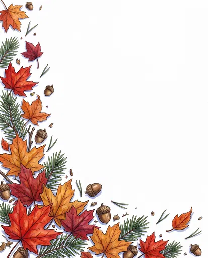 Autumn Leaves and Acorns Corner Border
