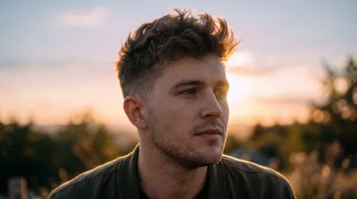 Young Man With Quiff Haircut At Sunset