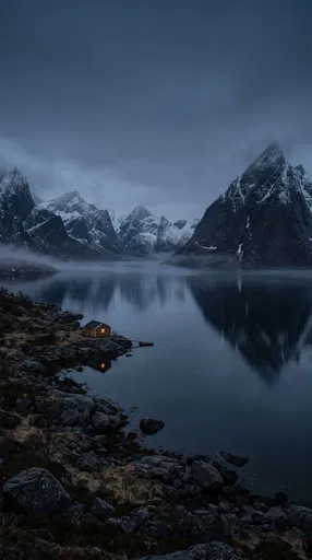 Cabin on a Moody Nordic Fjord