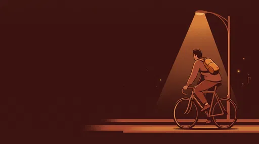Minimalist Night Cyclist Under Streetlamp