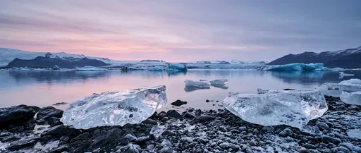 Glacial Lagoon Ice at Pastel Twilight