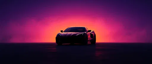Sports Car Silhouette Against Magenta Sky