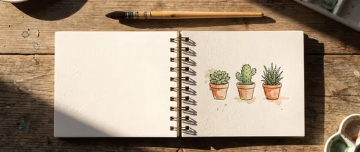 Watercolor Succulents in Open Sketchbook