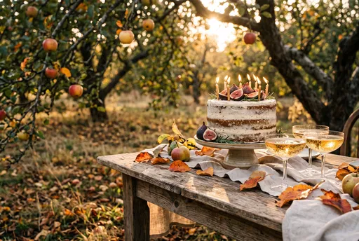 Rustic Autumn Birthday Cake in Orchard