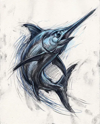 Charcoal and Pastel Swordfish Sketch
